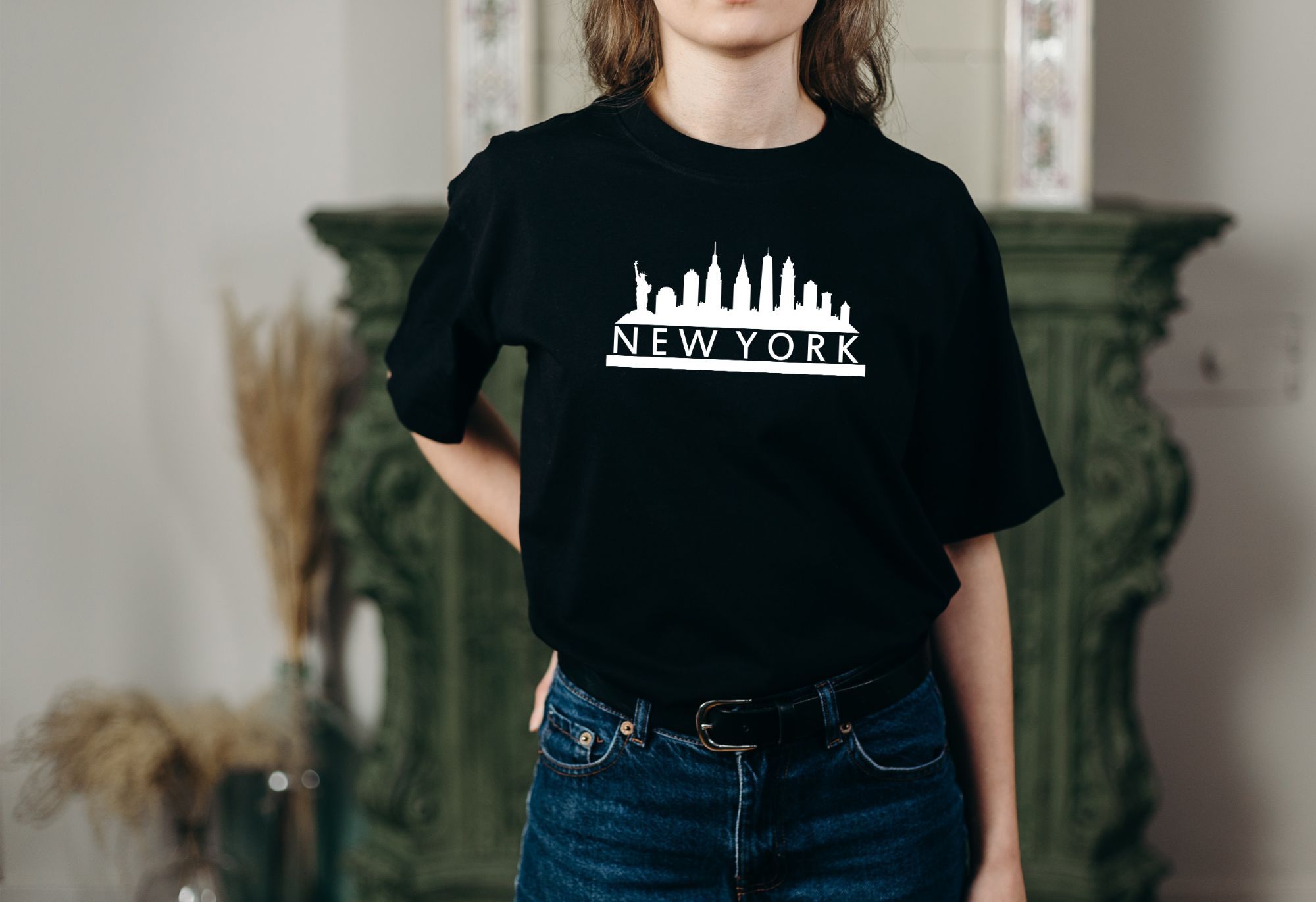 Person wearing a custom printed t-shirt
